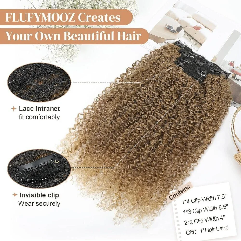 Clip in Hair Extensions Synthetic 20 Inches Curly Long Natural Look for Women